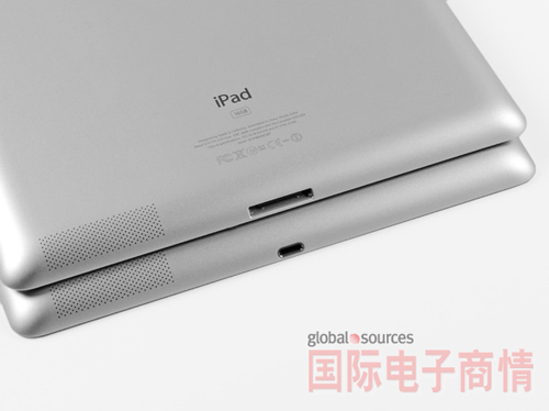 《國際電子商情》與iPad 3（上）接口的對比，Lighting看起來(lái)小很多